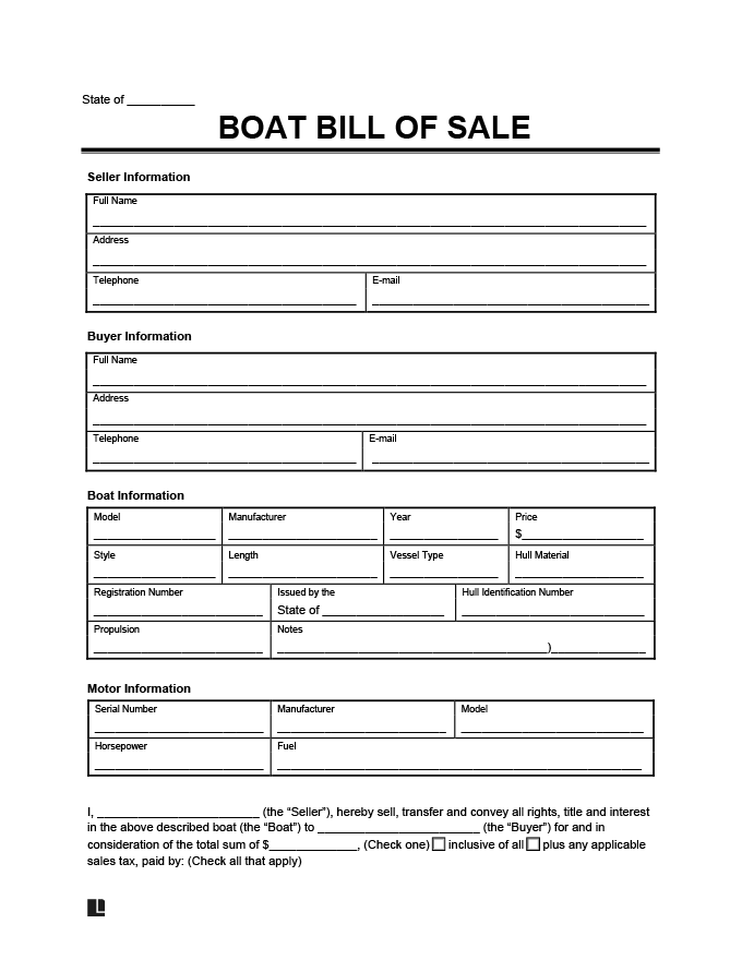 bill of sale for a boat template