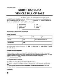 North Carolina Vehicle Bill of Sale