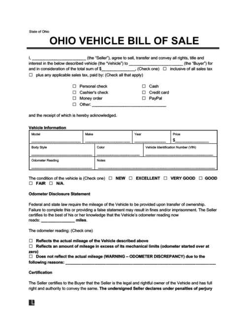 Ohio Vehicle Bill of Sale