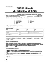 Rhode Island Vehicle Bill of Sale