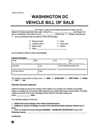Washington DC Vehicle Bill of Sale