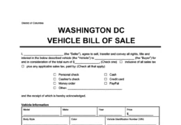 Washington DC Vehicle Bill of Sale