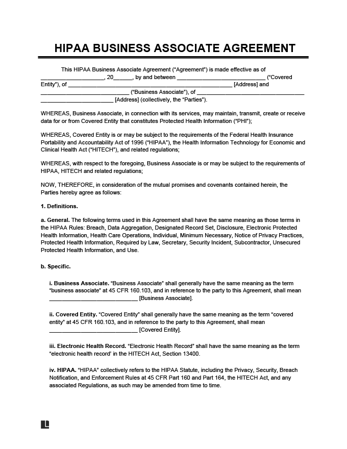 Baa Agreement Template