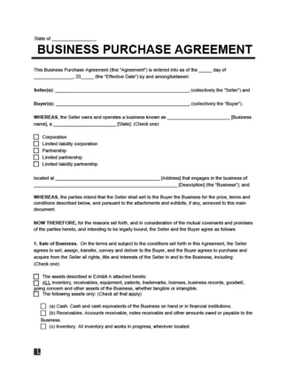 Business Purchase Agreement Template