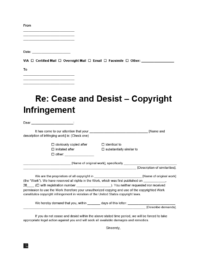 cease and desist copyright infringement letter