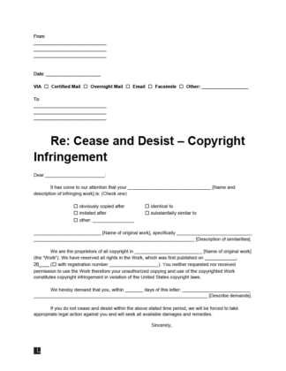 cease and desist copyright infringement letter