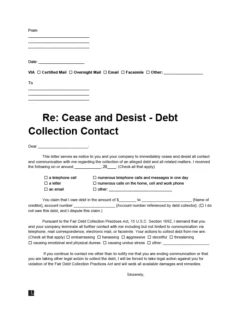 cease and desist debt collection letter