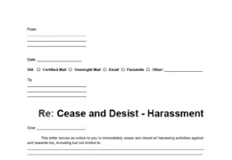 cease and desist letter for harassment