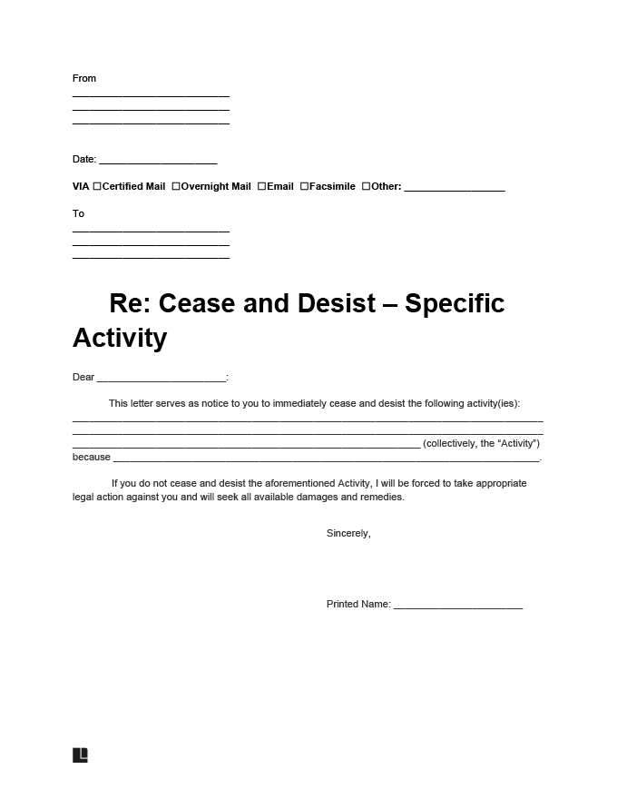 generic cease and desist letter