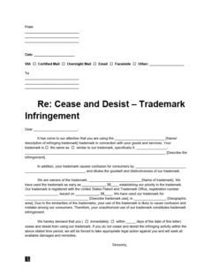 cease and desist letter for trademark infringement