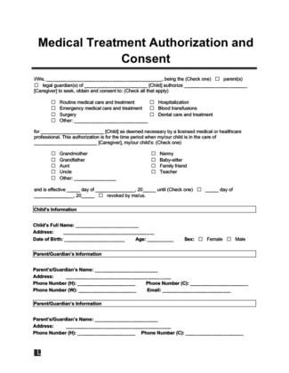 Free Child (Minor) Medical Consent Form (Word & PDF)