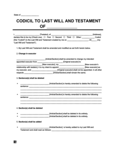 Free Codicil to Will Form - Printable PDF & Word