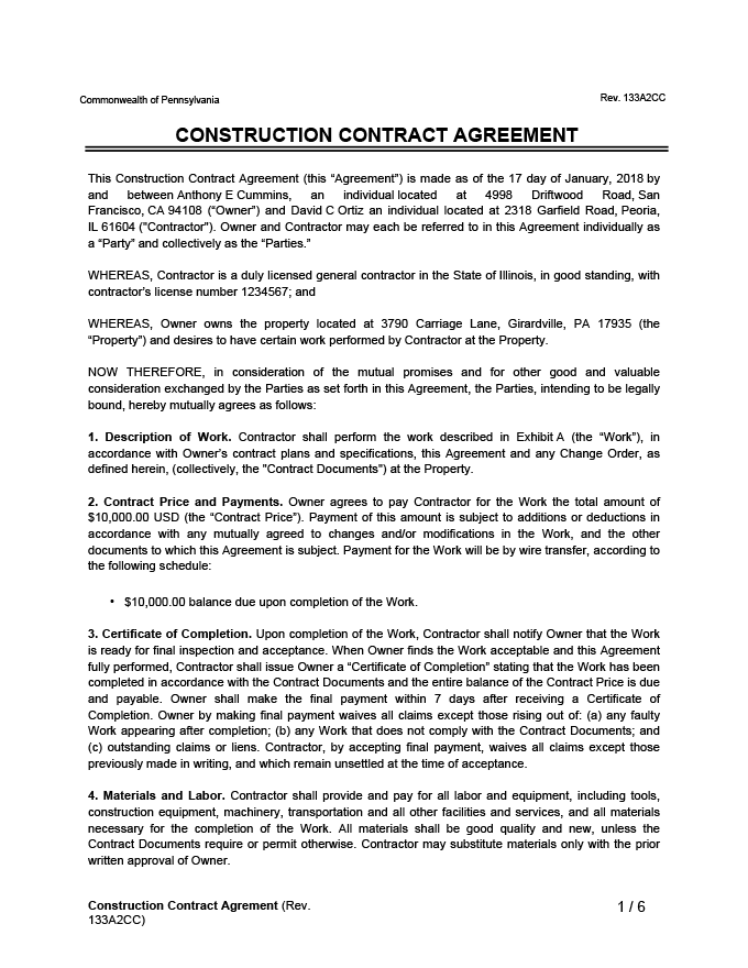 Create A Free Construction Contract Agreement 2023 Legal Templates