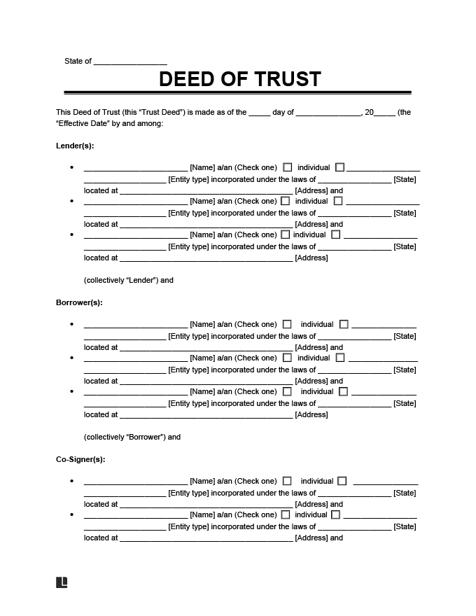 Free Deed of Trust Form Legal Templates