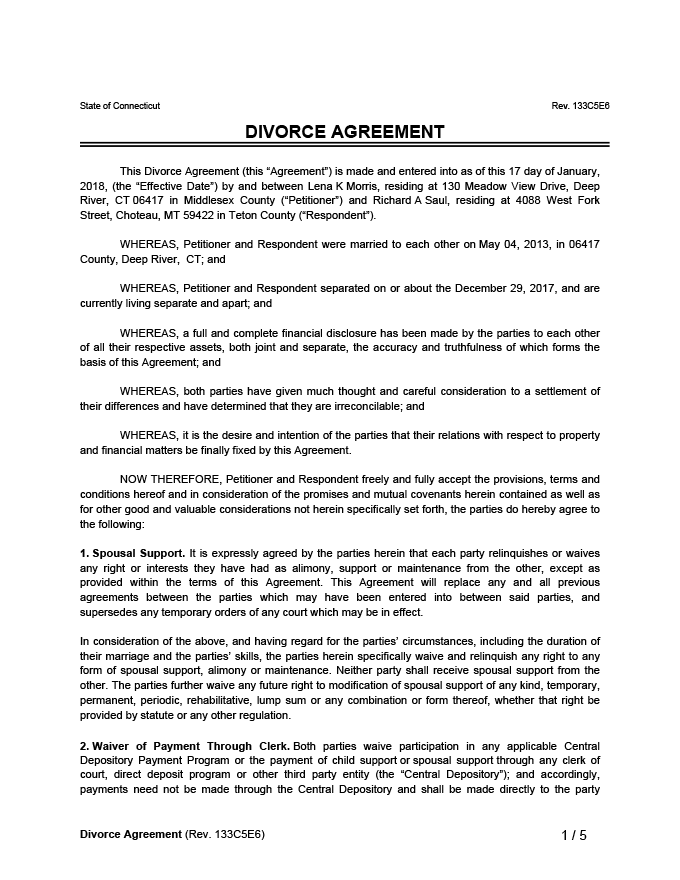 free divorce agreement template pdf word legal templates