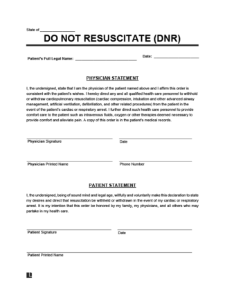 do not resuscitate (dnr) form