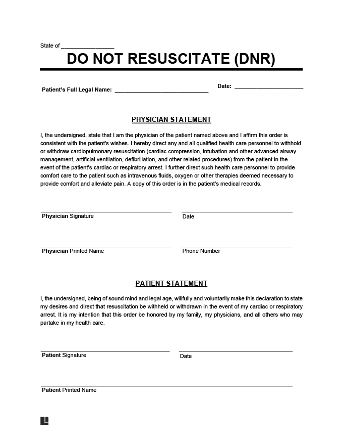 do not resuscitate dnr form