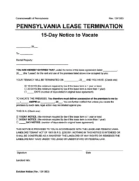 Pennsylvania 15 day Lease Termination Letter