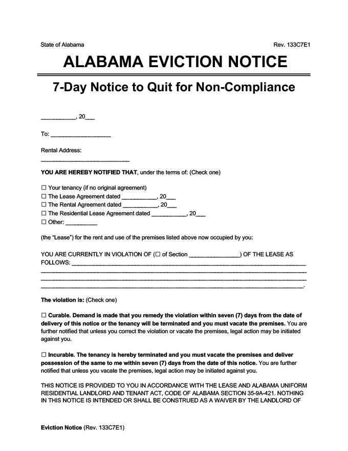 alabama eviction notice 7 day comply or quit