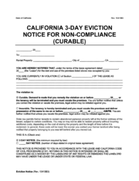 3 Day Notice to Comply or Quit California Curable form