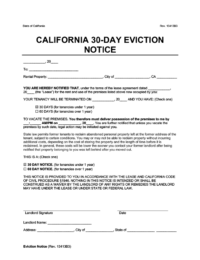 30 Day Notice to Vacate California Form