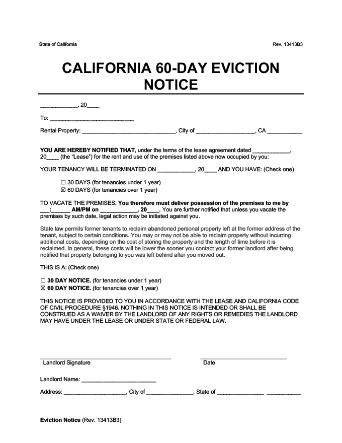 Printable Eviction Notice California Form Printable Forms Free Online