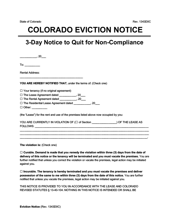 colorado eviction notice 3 day comply or quit