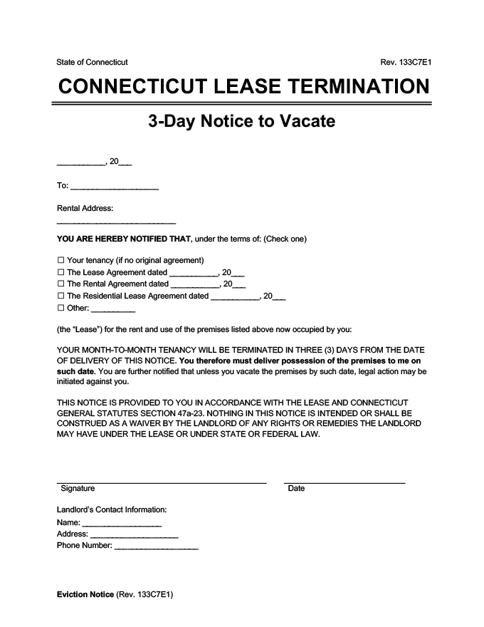 connecticut 3 day lease termination
