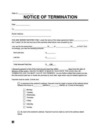 Eviction Notice, Notice to Pay Rent or Quit