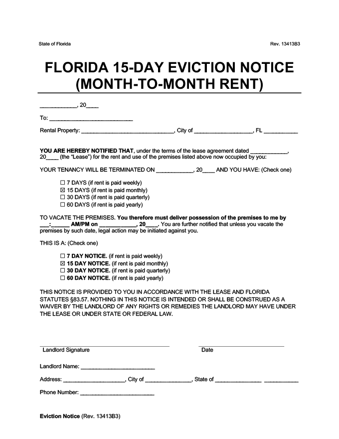 Free Florida Eviction Notice Forms Legal Templates