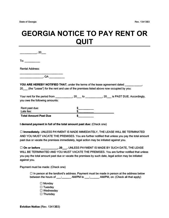 georgia not to pay rent or quit eviction form