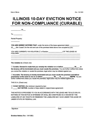 illinois 10 day eviction notice to vacate for noncompliance curable