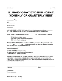 illinois 30 day eviction notice month to month or quarter to quarter lease termination letter