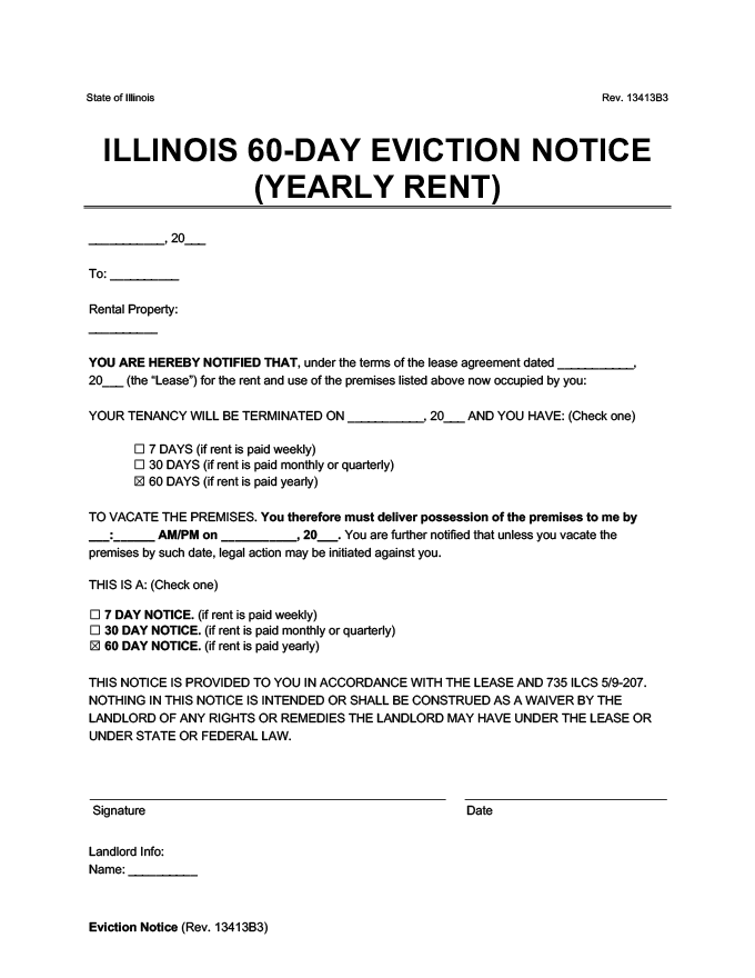 illinois 60 day eviction notice year to year form