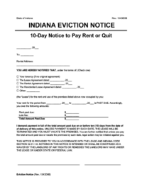 Indiana Eviction Notice Pay Rent or Quit