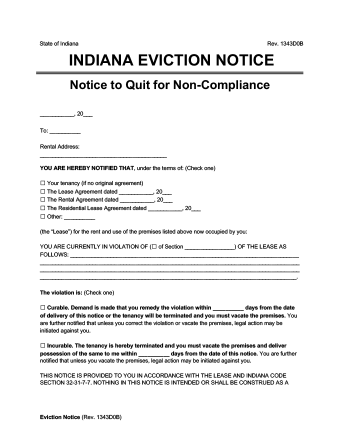 indiana eviction notice comply or quit