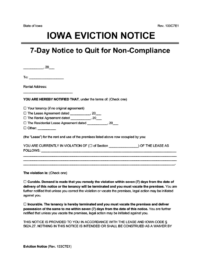 iowa eviction notice 7 day comply or quit