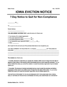 free iowa eviction notice forms notice to quit