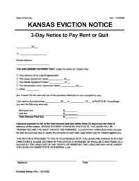 Kansas 3-day Notice to Pay Rent or Quit