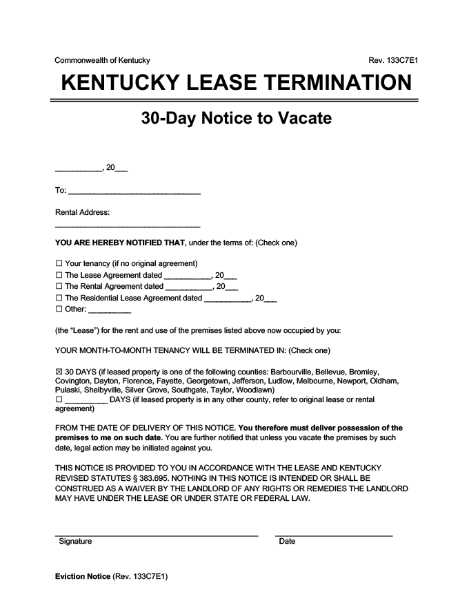 Free Kentucky Eviction Notice Forms PDF Word Downloads