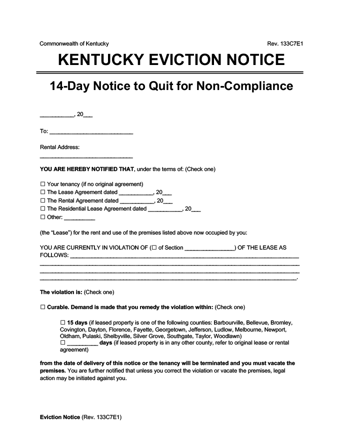 Free Kentucky Eviction Notice Forms [Notice to Quit]