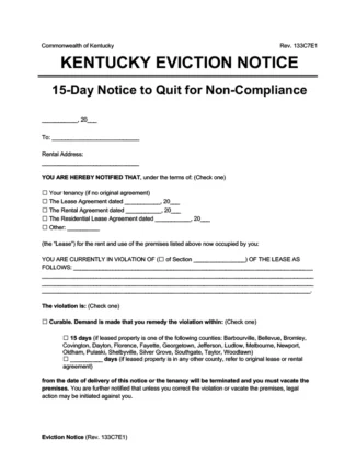 kentucky eviction notice 15 day comply or quit