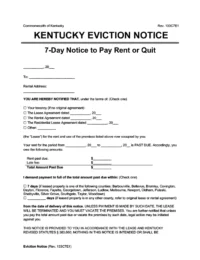 Kentucky Notice to Pay Rent or Quit