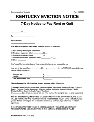 Free Kentucky Eviction Notice Forms | PDF & Word Downloads