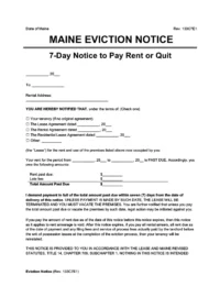Maine 7-day Notice to Quit or Pay Rent