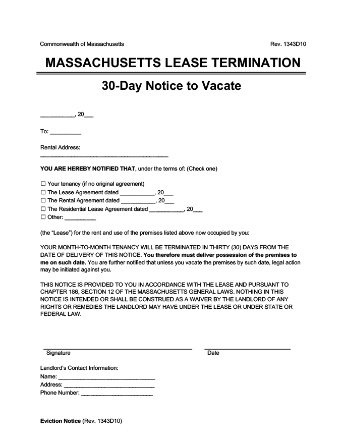 massachusetts 30 day lease termination