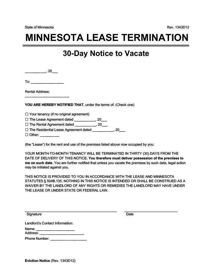 minnesota 30 day lease termination