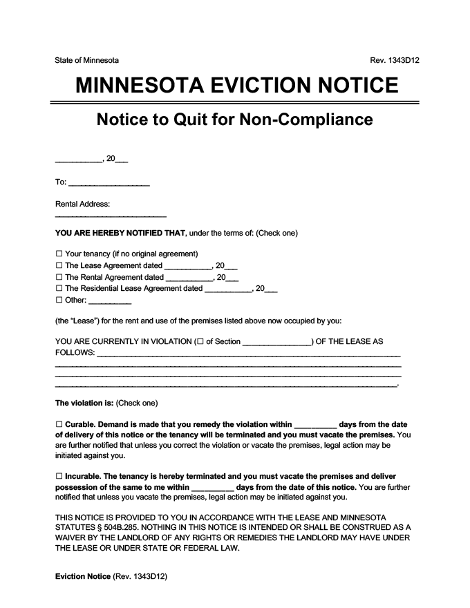 minnesota eviction notice comply or quit