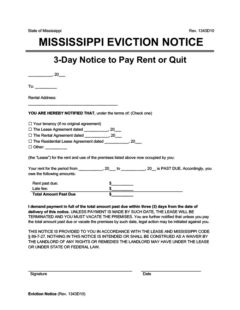 Mississippi notice to pay rent or quit