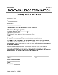 Montana 30 day lease termination screenshot